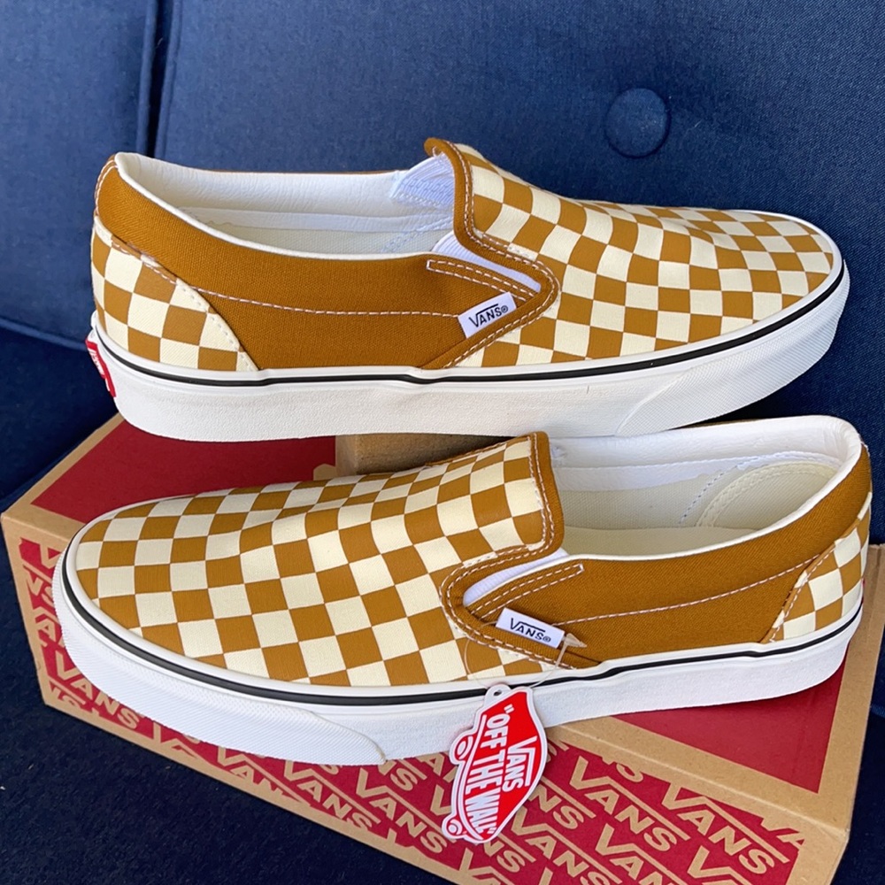 Vans Classic Slip-On Checkerboard Goldenbrown/True White MENS - Picture 10 of 16